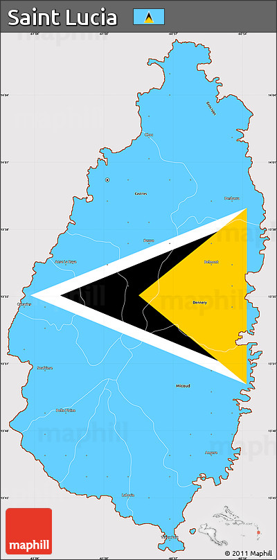 Flag Simple Map of Saint Lucia, flag aligned to the middle