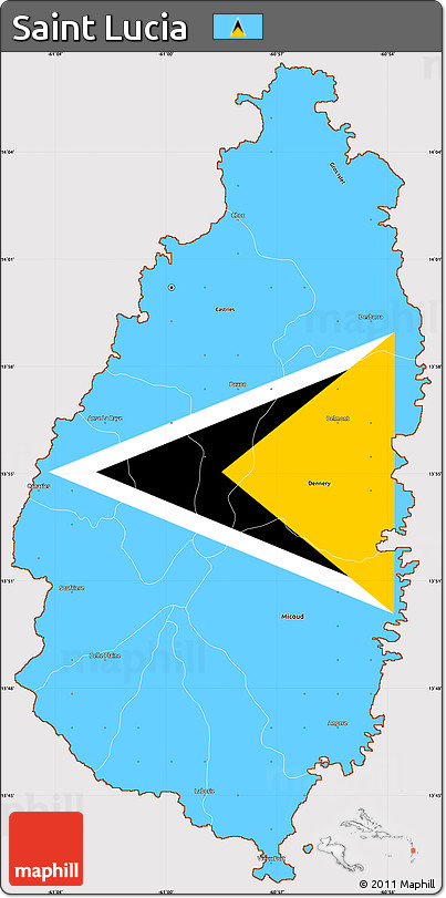 Flag Simple Map of Saint Lucia, flag aligned to the middle