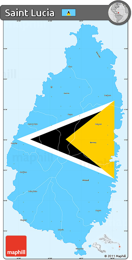 Flag Simple Map of Saint Lucia, single color outside, borders and labels, flag rotated