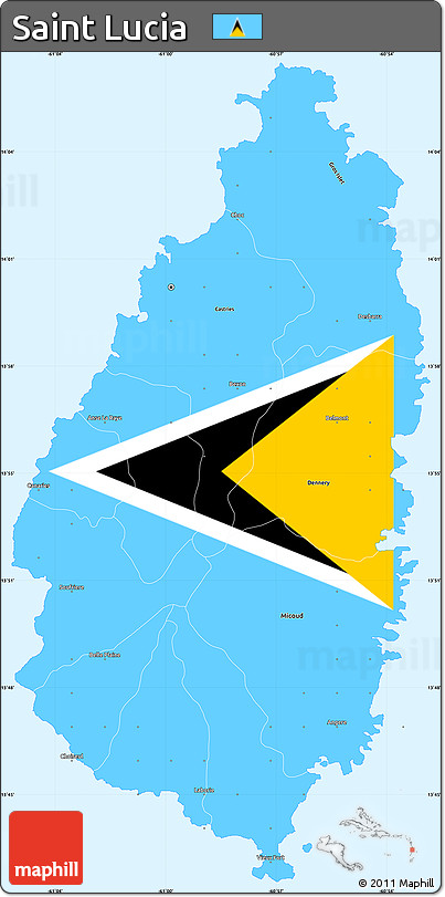 Flag Simple Map of Saint Lucia, single color outside, borders and labels, flag rotated