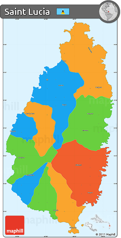 Political Simple Map of Saint Lucia, single color outside