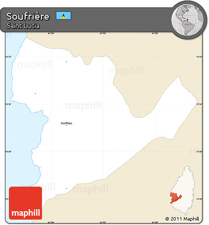 Classic Style Simple Map of Soufrière, single color outside