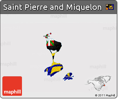 Flag 3D Map of Saint Pierre and Miquelon, flag rotated