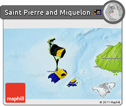 Flag 3D Map of Saint Pierre and Miquelon, physical outside, flag centered