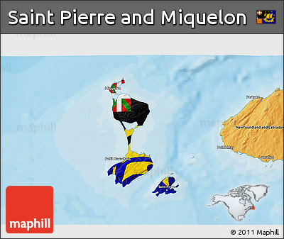 Flag 3D Map of Saint Pierre and Miquelon, political outside, flag rotated