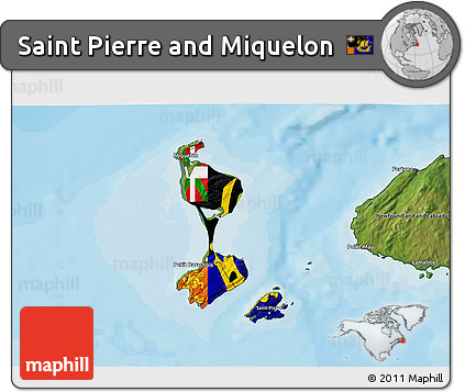 Flag 3D Map of Saint Pierre and Miquelon, satellite outside, bathymetry sea