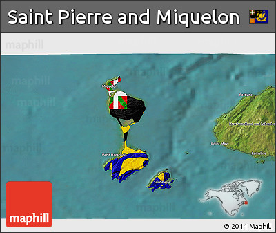 Flag 3D Map of Saint Pierre and Miquelon, satellite outside, flag rotated