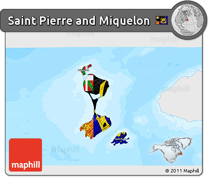 Flag 3D Map of Saint Pierre and Miquelon, single color outside, bathymetry sea