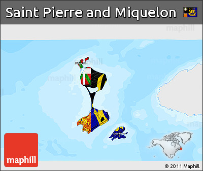 Flag 3D Map of Saint Pierre and Miquelon, single color outside, bathymetry sea