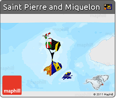 Flag 3D Map of Saint Pierre and Miquelon, single color outside, bathymetry sea