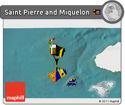 Flag 3D Map of Saint Pierre and Miquelon, single color outside, satellite sea