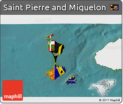 Flag 3D Map of Saint Pierre and Miquelon, single color outside, satellite sea