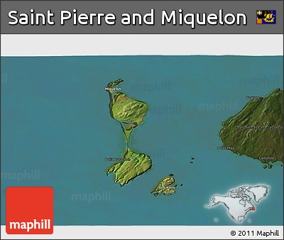 Satellite 3D Map of Saint Pierre and Miquelon, darken, land only