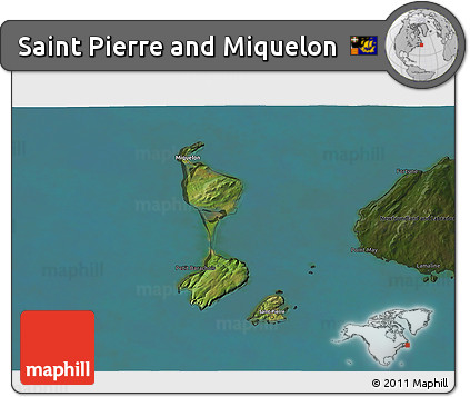 Satellite 3D Map of Saint Pierre and Miquelon, darken, land only
