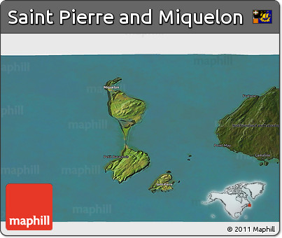 Satellite 3D Map of Saint Pierre and Miquelon, darken, land only