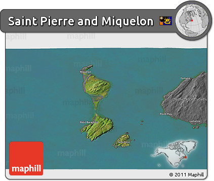 Satellite 3D Map of Saint Pierre and Miquelon, desaturated, land only
