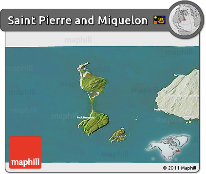 Satellite 3D Map of Saint Pierre and Miquelon, lighten, land only