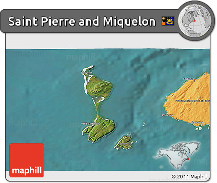 Satellite 3D Map of Saint Pierre and Miquelon, political outside, satellite sea