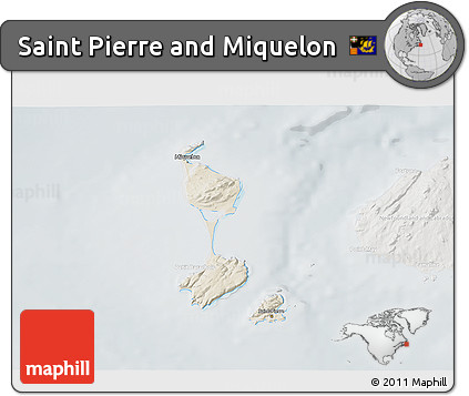 Shaded Relief 3D Map of Saint Pierre and Miquelon, lighten, semi-desaturated
