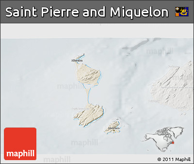 Shaded Relief 3D Map of Saint Pierre and Miquelon, lighten, semi-desaturated