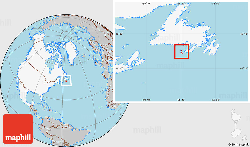 Gray Location Map of Saint Pierre and Miquelon, highlighted continent