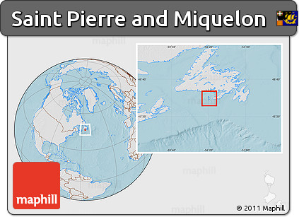 Gray Location Map of Saint Pierre and Miquelon, lighten, land only, hill shading