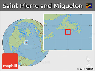 Gray Location Map of Saint Pierre and Miquelon, savanna style outside, hill shading inside