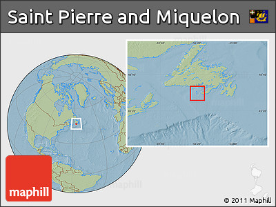 Gray Location Map of Saint Pierre and Miquelon, savanna style outside, hill shading outside