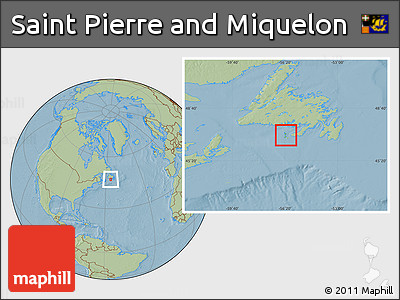 Physical Location Map of Saint Pierre and Miquelon, savanna style outside, hill shading