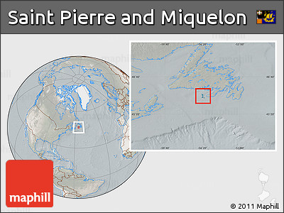 Satellite Location Map of Saint Pierre and Miquelon, lighten, semi-desaturated