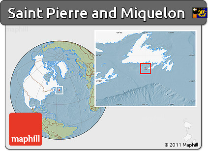 Savanna Style Location Map of Saint Pierre and Miquelon, highlighted continent, hill shading