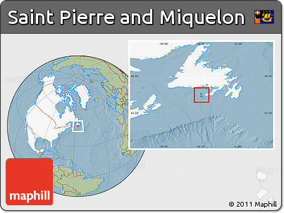 Savanna Style Location Map of Saint Pierre and Miquelon, highlighted continent, hill shading