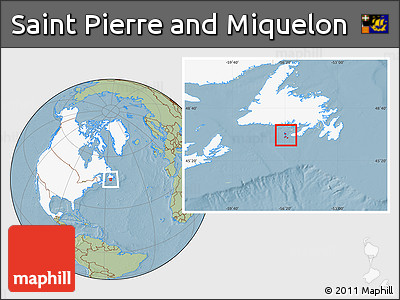 Savanna Style Location Map of Saint Pierre and Miquelon, highlighted continent, hill shading