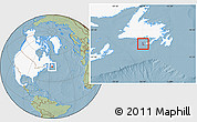 Savanna Style Location Map of Saint Pierre and Miquelon, highlighted continent, hill shading