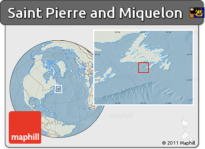 Savanna Style Location Map of Saint Pierre and Miquelon, lighten, land only, hill shading