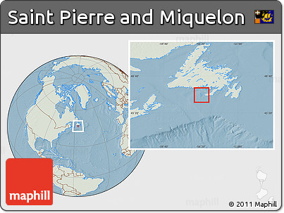 Savanna Style Location Map of Saint Pierre and Miquelon, lighten, land only, hill shading