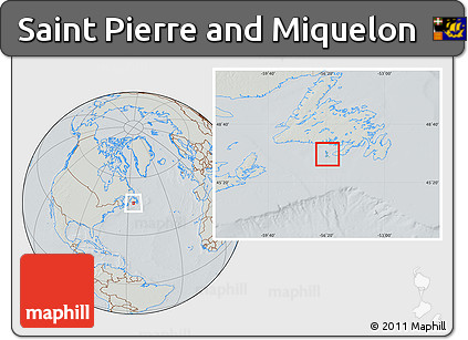 Savanna Style Location Map of Saint Pierre and Miquelon, lighten, semi-desaturated, hill shading