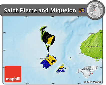 Flag Map of Saint Pierre and Miquelon, physical outside, flag centered