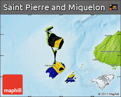 Flag Map of Saint Pierre and Miquelon, physical outside, flag centered