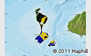 Flag Map of Saint Pierre and Miquelon, satellite outside, bathymetry sea, flag centered