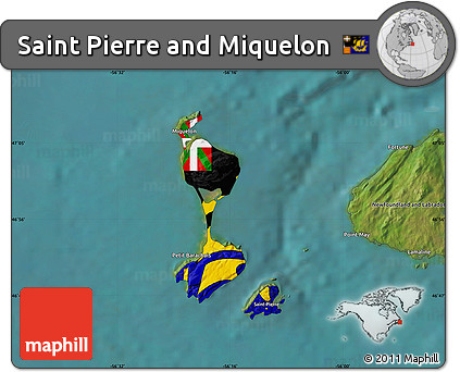 Flag Map of Saint Pierre and Miquelon, satellite outside, flag rotated