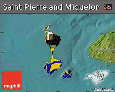 Flag Map of Saint Pierre and Miquelon, satellite outside, flag rotated