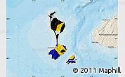 Flag Map of Saint Pierre and Miquelon, shaded relief outside, bathymetry sea, flag centered