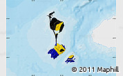Flag Map of Saint Pierre and Miquelon, single color outside, bathymetry sea, shaded relief sea, flag centered