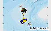 Flag Map of Saint Pierre and Miquelon, single color outside, bathymetry sea, shaded relief sea, flag rotated