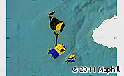 Flag Map of Saint Pierre and Miquelon, single color outside, satellite sea, flag centered