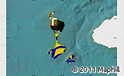 Flag Map of Saint Pierre and Miquelon, single color outside, satellite sea, flag aligned to the middle