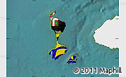 Flag Map of Saint Pierre and Miquelon, single color outside, satellite sea, flag rotated