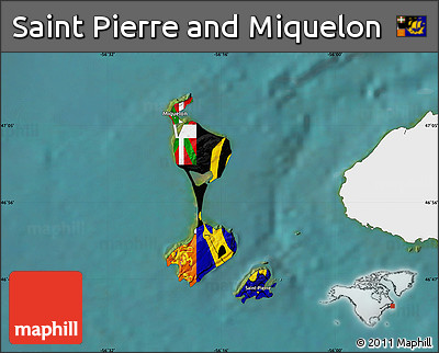 Flag Map of Saint Pierre and Miquelon, single color outside, satellite sea