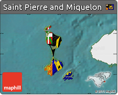 Flag Map of Saint Pierre and Miquelon, single color outside, satellite sea